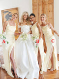 Mismatched Unique Popular Mermaid Satin Side Slit Elegant Long Beach Formal Bridesmaid Dresses BD249