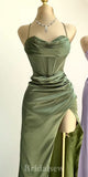 Olive Green Spaghetti Straps Popular Mermaid Evening Formal Long Prom Dresses PD1390