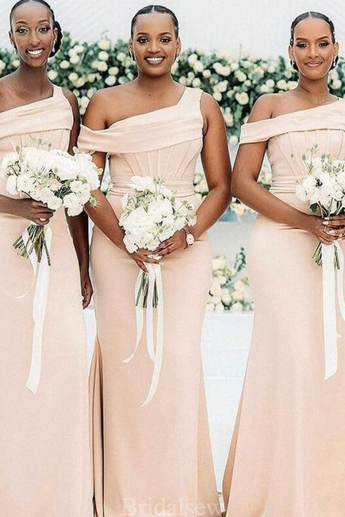 One Shoulder Mermaid Satin Popular Elegant Long Beach Formal Bridesmaid Dresses BD245