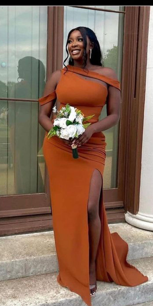 Orange Charming Mermaid Unique Hot Elegant Long Beach Formal Bridesmaid Dresses BD240