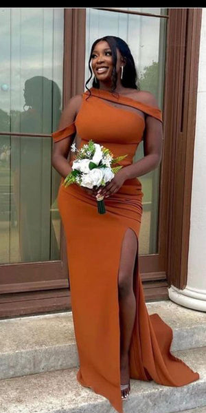 Orange Charming Mermaid Unique Hot Elegant Long Beach Formal Bridesmaid Dresses BD240