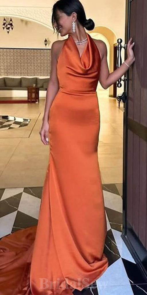 Orange Mermaid Elegant Simple Party Modest Women Evening Long Prom Dresses PD1500