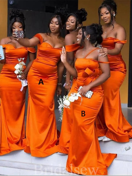 Orange New Unique Design Mismatched Mermaid Black Girls Elegant Long B – bridalsew