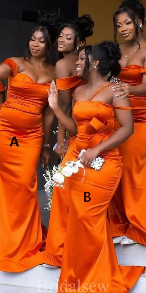 Orange New Unique Design Mismatched Mermaid Black Girls Elegant Long Beach Formal Bridesmaid Dresses BD247