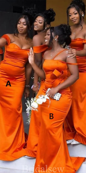 Orange New Unique Design Mismatched Mermaid Black Girls Elegant Long Beach Formal Bridesmaid Dresses BD247