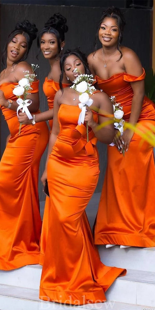 Orange New Unique Design Mismatched Mermaid Black Girls Elegant Long Beach Formal Bridesmaid Dresses BD247