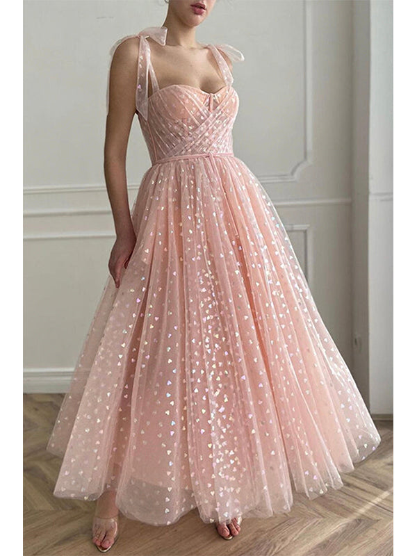 Pink Unique Sparkly Tulle Fairy Elegant Party Fashion Women Evening Long Prom Dresses PD1517