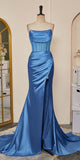 Popular Blue Strapless Mermaid Unique Stylish Elegant Evening Formal Long Prom Dresses PD1434