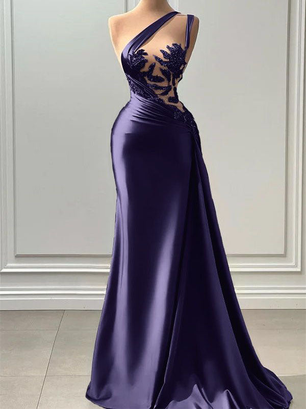 Purple Mermaid Elegant Unique Party Modest Women Evening Long Prom Dresses PD1505