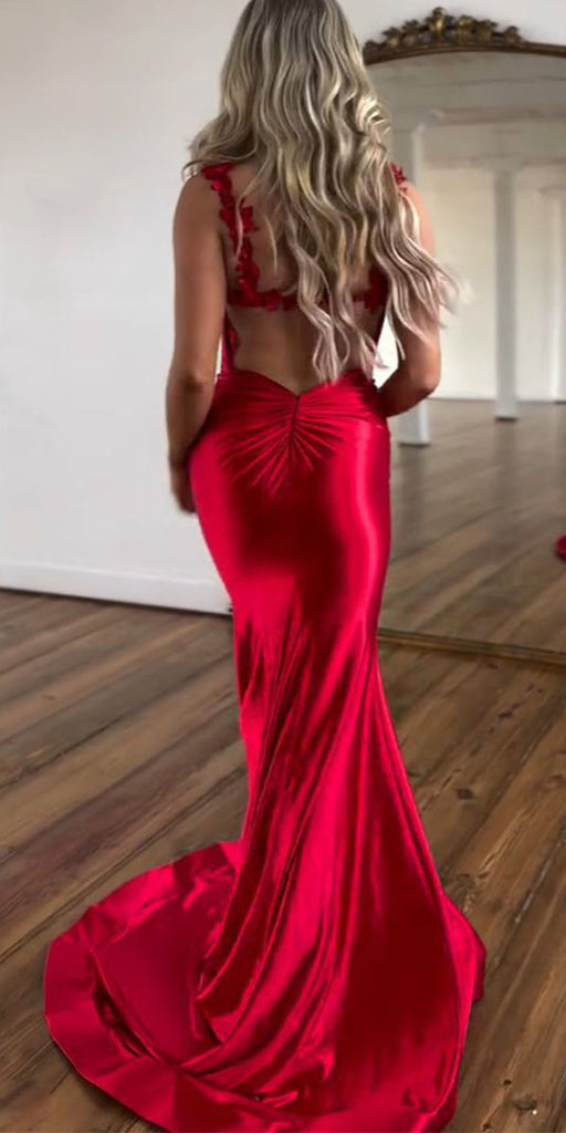 Red Mermaid Elegant Satin Party Stylish Women Evening Long Prom Dresses PD1508