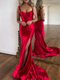 Red Mermaid Elegant Satin Party Stylish Women Evening Long Prom Dresses PD1508