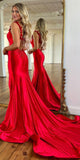 Red Mermaid Elegant Satin Party Stylish Women Evening Long Prom Dresses PD1508