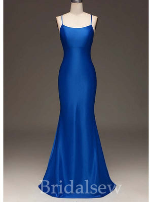 Royal Blue V-Neck Spaghetti Straps Mermaid Simple Elegant Evening Formal Long Prom Dresses PD1449