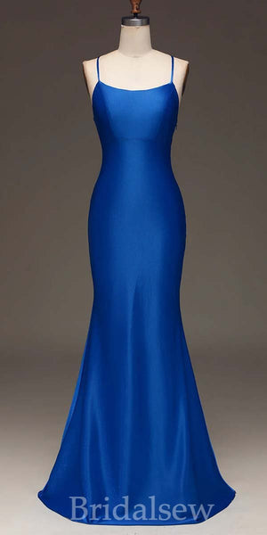 Royal Blue V-Neck Spaghetti Straps Mermaid Simple Elegant Evening Formal Long Prom Dresses PD1449