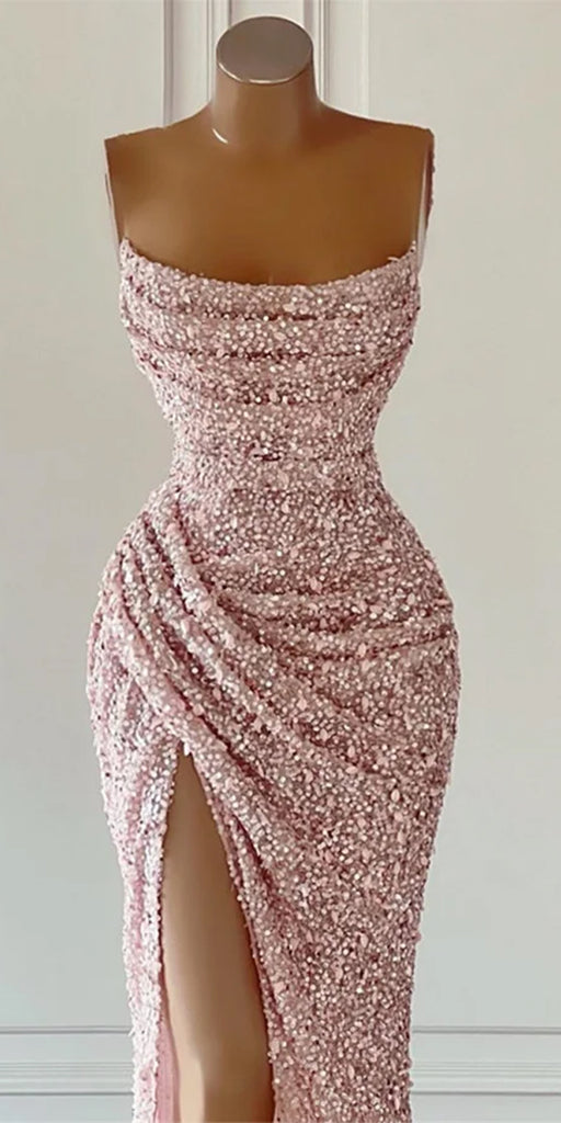 Sequin Sparkly Spaghetti Straps Popular Mermaid Evening Formal Long Prom Dresses PD1391
