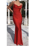 Simple Red Satin Mermaid Elegant Party Fashion Women Evening Long Prom Dresses PD1513