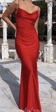 Simple Red Satin Mermaid Elegant Party Fashion Women Evening Long Prom Dresses PD1513