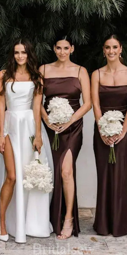 Simple Spaghetti Straps Mermaid Elegant Long Beach Formal Bridesmaid Dresses BD250