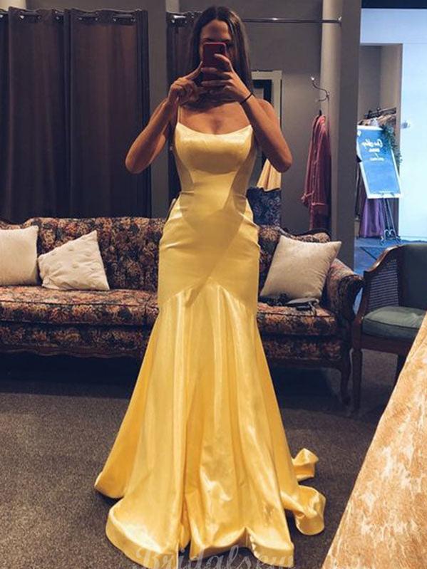 Simple Yellow Satin Mermaid Elegant Party Fashion Women Evening Long Prom Dresses PD1512
