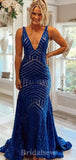Sleeveless Mermaid V-Neck Sequin Popular Long Party Evening Prom Dresses PD1360