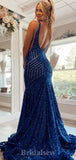 Sleeveless Mermaid V-Neck Sequin Popular Long Party Evening Prom Dresses PD1360