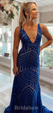 Sleeveless Mermaid V-Neck Sequin Popular Long Party Evening Prom Dresses PD1360