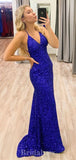 Spaghetti Straps Mermaid Simple Sequin Popular Long Party Evening Prom Dresses PD1361
