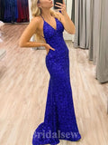 Spaghetti Straps Mermaid Simple Sequin Popular Long Party Evening Prom Dresses PD1361