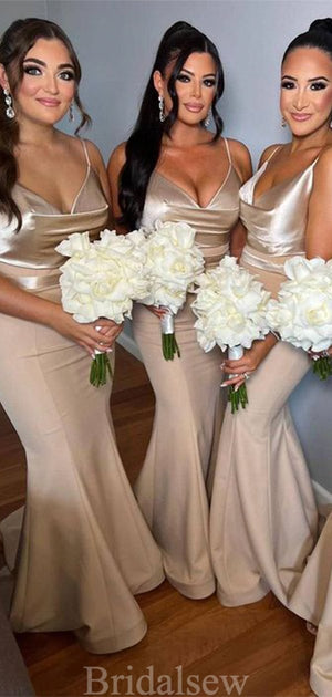 Spaghetti Straps Sexy Mermaid Elegant Long Beach Formal Bridesmaid Dresses BD241