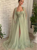 Sparkly Sequin Sage Tulle Fairy Unique Elegant Party Fashion Women Evening Long Prom Dresses PD1516