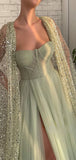 Sparkly Sequin Sage Tulle Fairy Unique Elegant Party Fashion Women Evening Long Prom Dresses PD1516