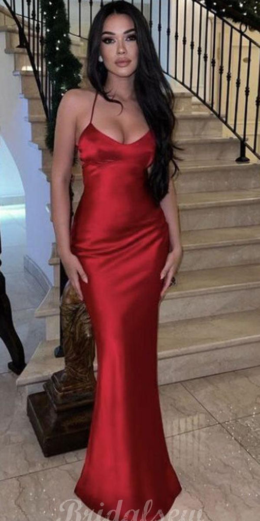 Straps Simple Red Mermaid Elegant Party Fashion Women Evening Long Prom Dresses PD1514