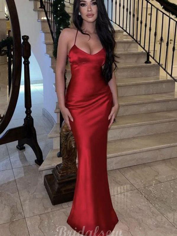 Straps Simple Red Mermaid Elegant Party Fashion Women Evening Long Prom Dresses PD1514