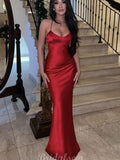 Straps Simple Red Mermaid Elegant Party Fashion Women Evening Long Prom Dresses PD1514