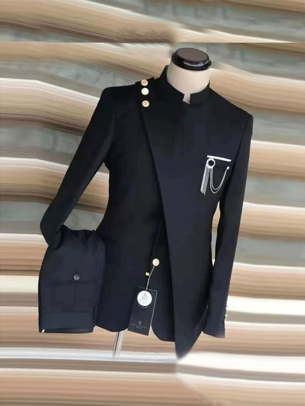 Two Piece Blazer Vest Pants Set, Party Business Banquet Groomsmen Stylish Men Suit Set, MS005