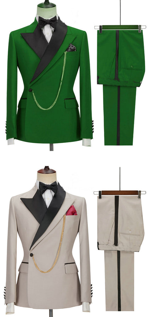 Two Piece Blazer Vest Pants Set, Vintage Business Banquet Groomsmen Stylish Men Suit Set, MS003