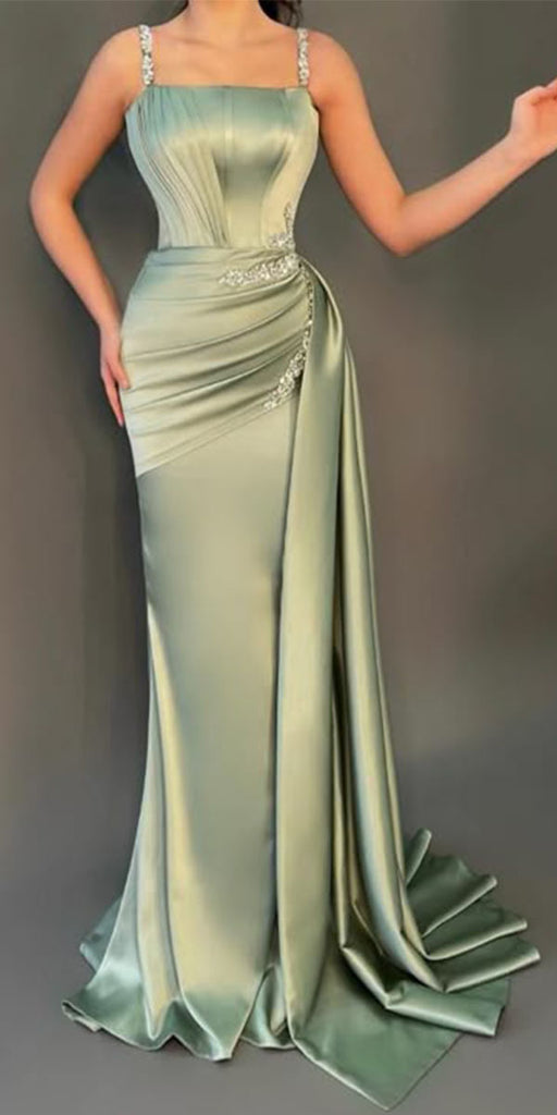 Unique Mermaid Elegant Satin Party Modest Women Evening Long Prom Dresses PD1507