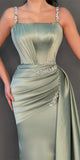 Unique Mermaid Elegant Satin Party Modest Women Evening Long Prom Dresses PD1507