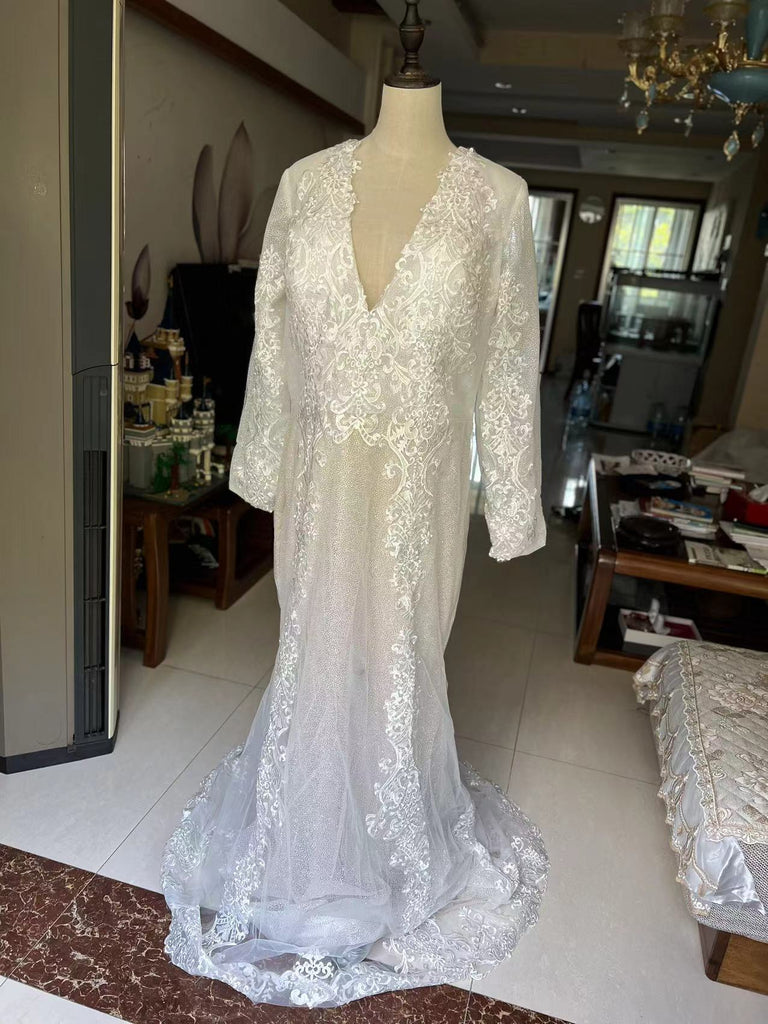 New Unique Mermaid long Sleeves Princess Garden Beach Vintage Long Wedding Dresses, Bridal Gown WD444