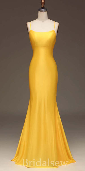 Yellow V-Neck Spaghetti Straps Mermaid Simple Elegant Evening Formal Long Prom Dresses PD1450
