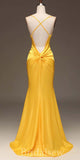 Yellow V-Neck Spaghetti Straps Mermaid Simple Elegant Evening Formal Long Prom Dresses PD1450