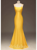 Yellow V-Neck Spaghetti Straps Mermaid Simple Elegant Evening Formal Long Prom Dresses PD1450