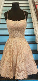A-Line Champagne Lace Spaghetti Straps Homecoming Dresses HD002