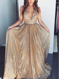 A-Line Sequin Sparkly Newest Long Modest Hot Party Prom Dresses PD061