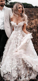 A-line Beach Lace Vintage Off-the-Shoulder Wedding Dresses, Bridal Gowns WD109