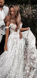 A-line Beach Lace Vintage Off-the-Shoulder Wedding Dresses, Bridal Gowns WD109