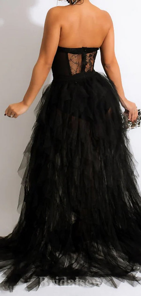 A-line Black Lace Tulle Modest Elegant Sexy Popular Long Party Evening Prom Dresses PD1278