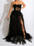 A-line Black Lace Tulle Modest Elegant Sexy Popular Long Party Evening Prom Dresses PD1278