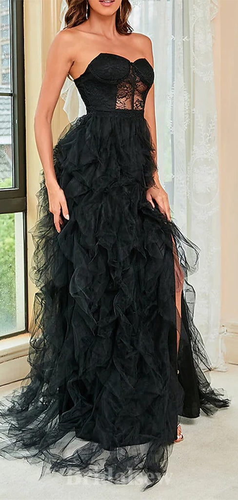 A-line Black Lace Tulle Modest Elegant Sexy Popular Long Party Evening Prom Dresses PD1278