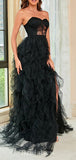 A-line Black Lace Tulle Modest Elegant Sexy Popular Long Party Evening Prom Dresses PD1278
